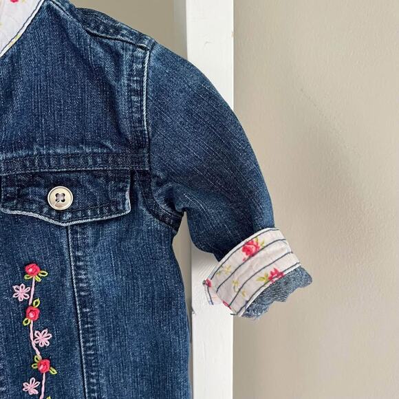 Vintage 12 Month Baby Toddler Girl Denim Blue Jean Jacket Embroidered Flower - Picture 8 of 10